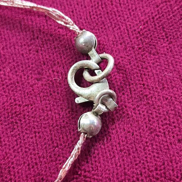 Faux Pink Pearl & Crystal layered Necklace Silk Thread Multi-Strand Silver Clasp - Picture 7 of 9